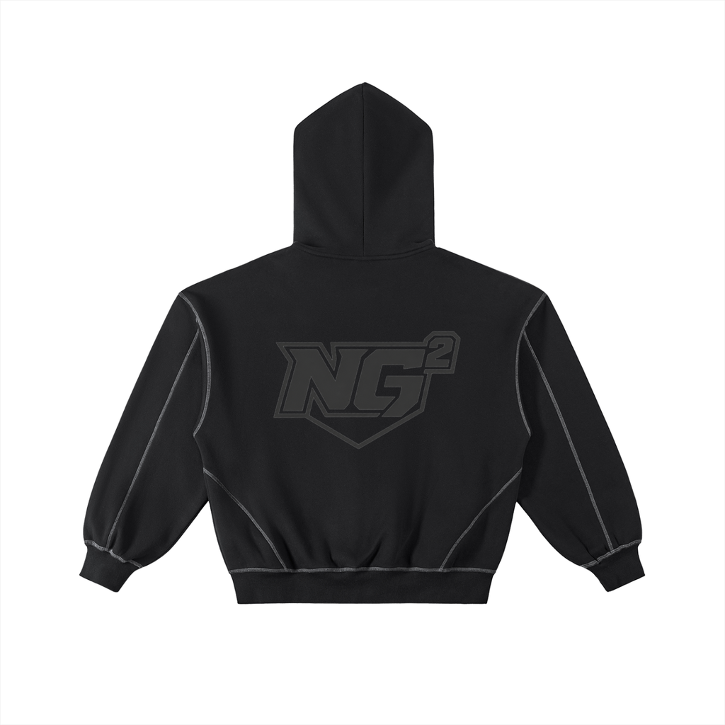Contrast-Stitched Boxy Fleece Zip Hoodie
